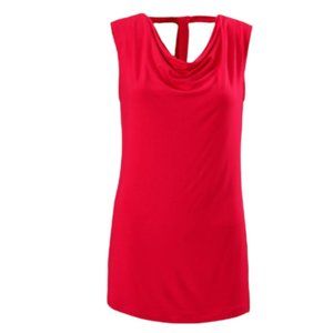CABI Red Blouse Cowl Neck Top 3051 Soft Stretch Tie Back Draped Tee size L